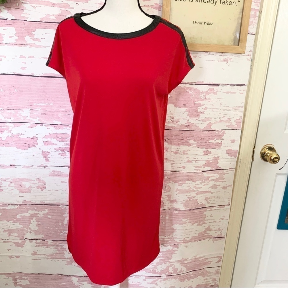 LRL Ralph Lauren Red Leather Trim Shift Dress XS
